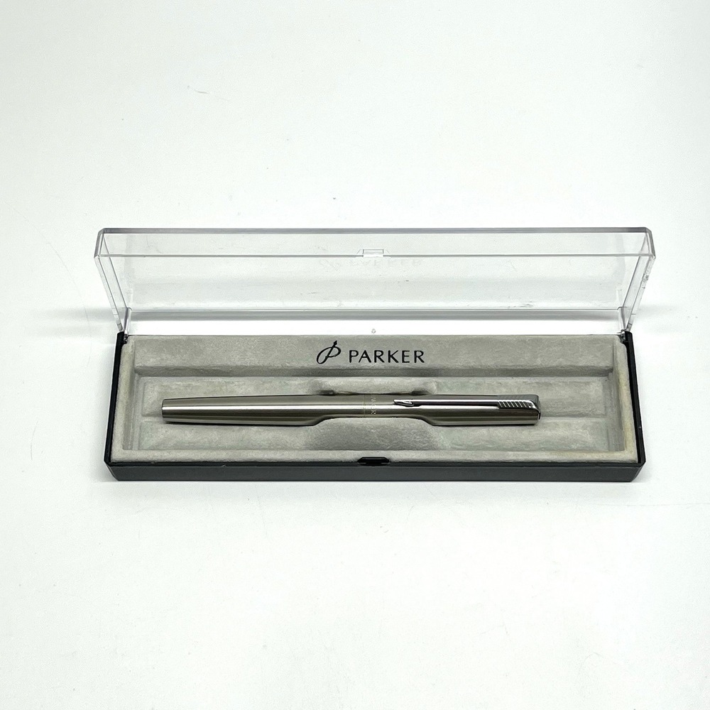 Parker Brushed Steel Fountain Pen M Nib Made In UK In Box No ink